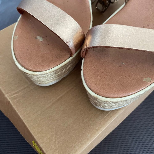 Platform sandals size 39, Greek made, rose gold leather straps