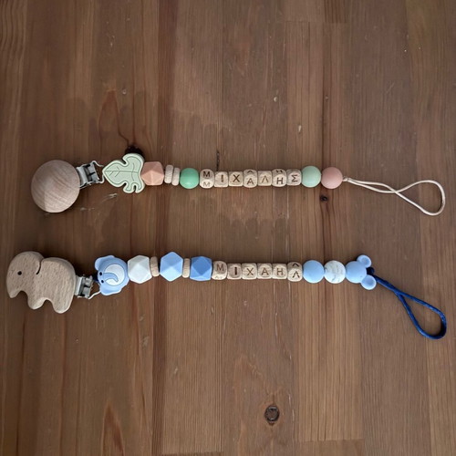 Handmade wooden pacifier clips for boys like new
