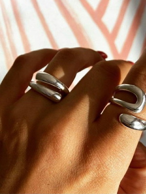 Σετ 2 δαχτυλίδια Organic Curves ασημί επιπλατινωμένα καινούργια