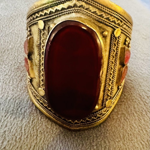 Vintage handmade 925 silver bracelet with carnelian semiprecious stone like new