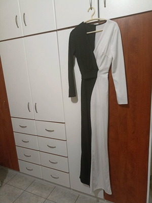 One-piece formal jumpsuit black and white used, size Small/Medium