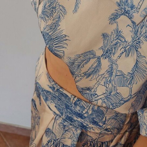 Summer set cropped shirt and high-waisted zip culottes new, tropical print