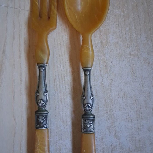 French salad serving set like new, bakelite 1930 first generation, 27 cm