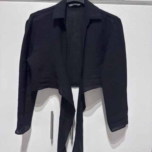Linen top Zara with front tie, new, black, size XS