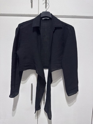 Linen top Zara with front tie, new, black, size XS