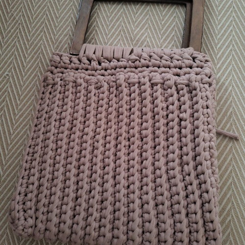 Knitted handmade handbag like new, beige and brown