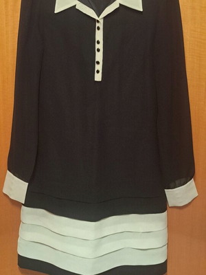 Dress with organza like new, black and white, with collar and buttons