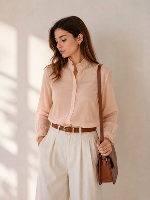Vintage 80s shirt like new, beige and orange, size M