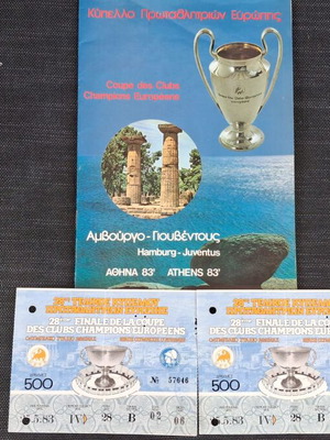 Set of 1983 European Cup Final Program and 2 Consecutive Tickets used