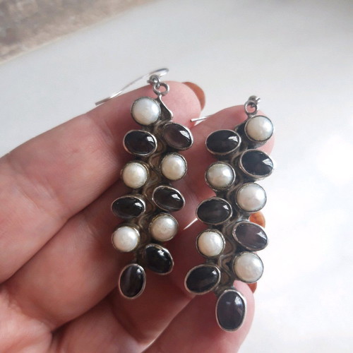 Silver earrings like new, long with semi-precious stones
