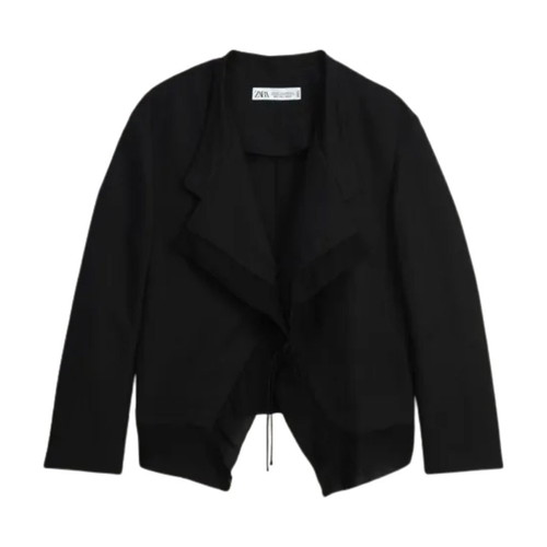 Zara linen cropped jacket black medium new