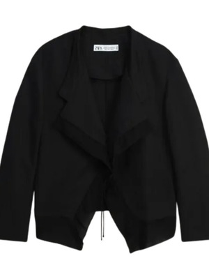 Zara linen cropped jacket black medium new