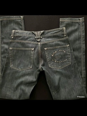 Just Cavalli Straight Denim jean γυναικείο σαν καινούργιο, γκρι σκούρο με δερμάτινες λεπτομέρειες