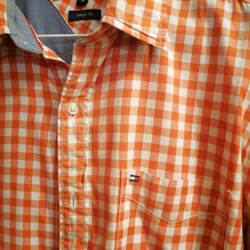 Tommy Hilfiger checked shirt like new, size M, white and orange