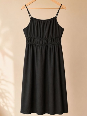 Tom Tailor black midi dress L, like new, linen blend
