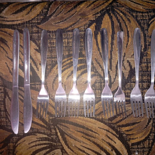 Vintage stainless steel cutlery set Achilles forks and GTSA-OLGA knives like new
