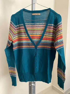 Pink Woman Teal Pattern Cardigan Medium used, colorful aztec knit