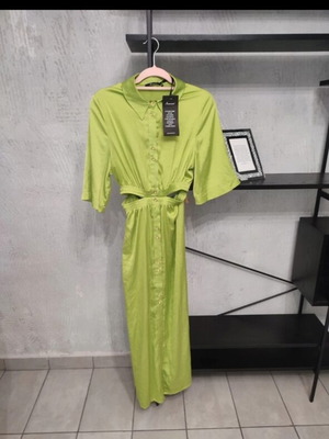Innocent Lime Satin Cut-Out Maxi Dress new with tags, size S