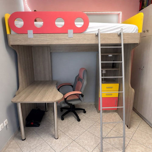 Modeco children's loft bed 90x200 with desk and bookshelf used