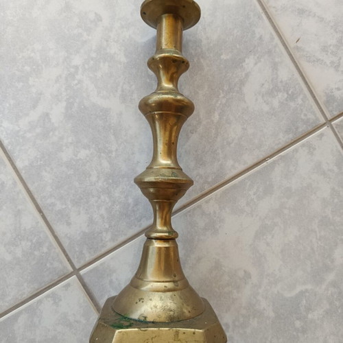 Large antique brass candlestick used, 30 cm height
