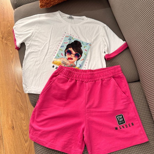 Children's summer pajamas set 16 like new, pink/white