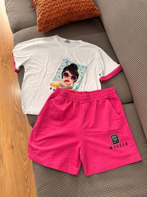 Children's summer pajamas set 16 like new, pink/white
