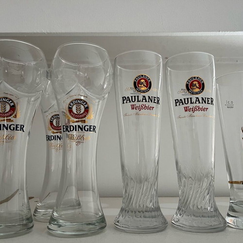 Beer glasses new, set with 3 Erdinger, 2 Paulaner and 1 Kaiser