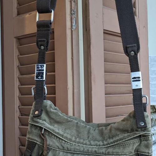 Frederic shoulder bags used, jean fabric, gray and green