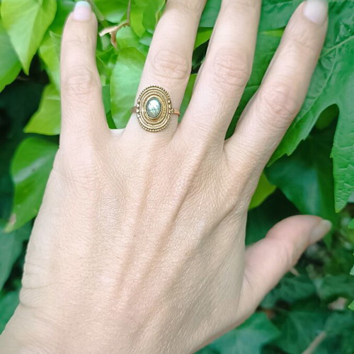 Vintage brass ring adjustable with genuine labradorite stone