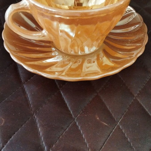 Anchor Hocking Fire King Peache Lustre Swirl vintage tea cup set of 6