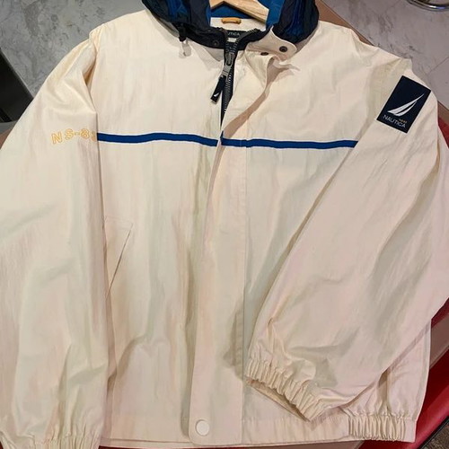 Nautica NS-83 Light Jacket Windbreaker, Cream and Blue, L/XL