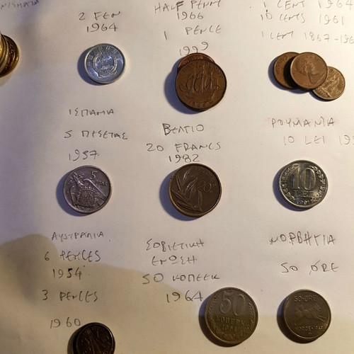 Old coins used, collection of 75 from various nationalities