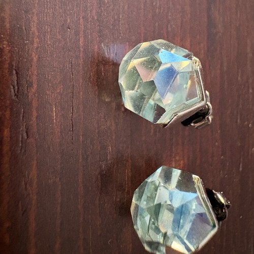 Avon women's stud earrings like new, transparent with pale green-blue tint