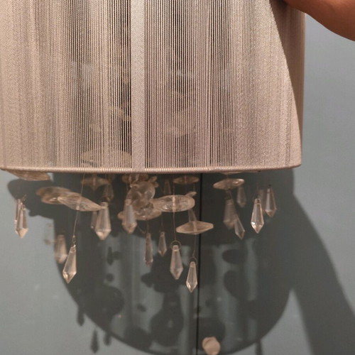 Pendant lamp like new with fabric shade and grey crystals