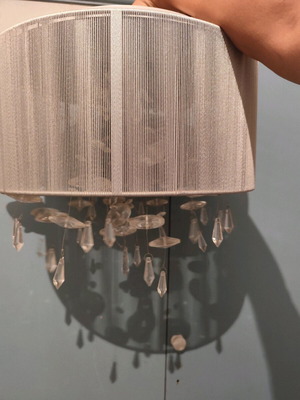 Pendant lamp like new with fabric shade and grey crystals