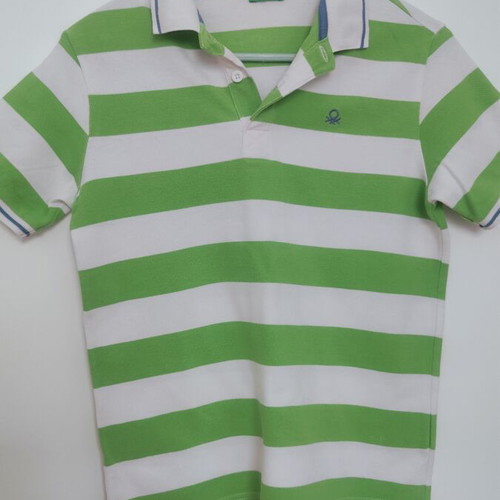 Benetton boys' polo shirt, size 152 cm, white and green, 10-11 years