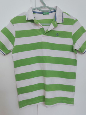 Benetton boys' polo shirt, size 152 cm, white and green, 10-11 years