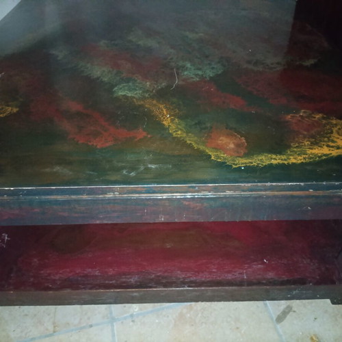 Handmade coffee table with epoxy resin and abstract design, used