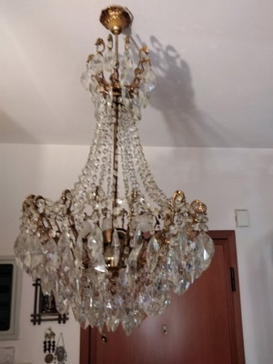 Crystal ceiling light used, six-light, height 90 cm