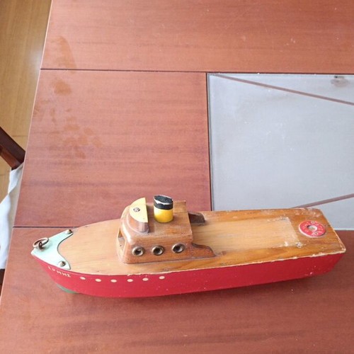 Wooden Hermes Boat used, Greek made 1966, 40 cm