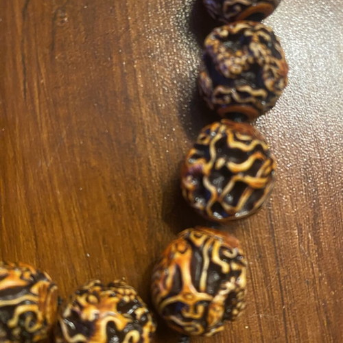 Vintage komboloi with carved dragon beads, handmade