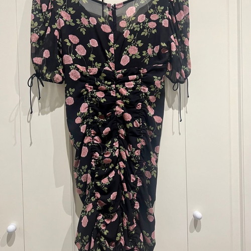 For love & lemons silk dress like new, black with floral print