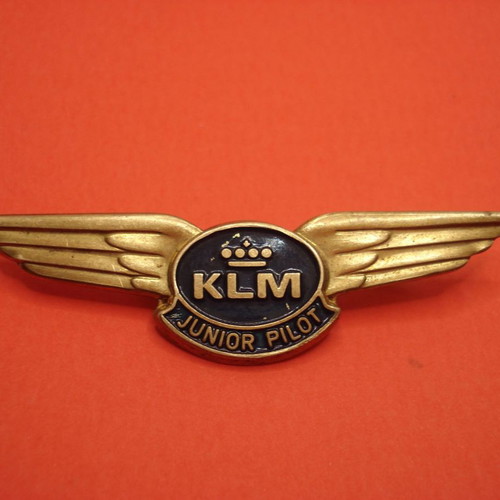 KLM Junior Pilot pin used, vintage metal wing badge