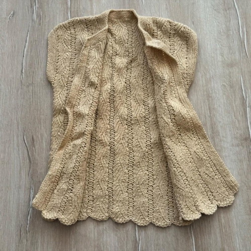 Vintage hand knitted wool cardigan 70s like new, beige, M-L