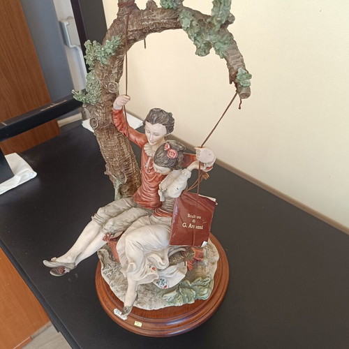 G.Armani Florence Sculture Italian decorative sculpture used, romantic couple on swing