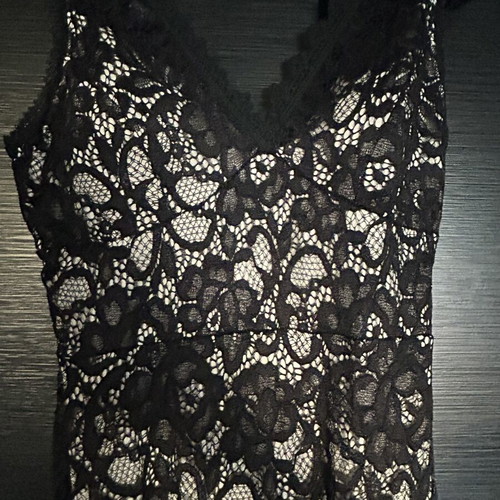 Elegant long dress with black lace and beige lining, like new