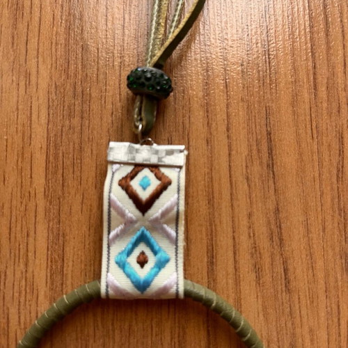 Handmade long necklace new, multicolored with beads and fabric