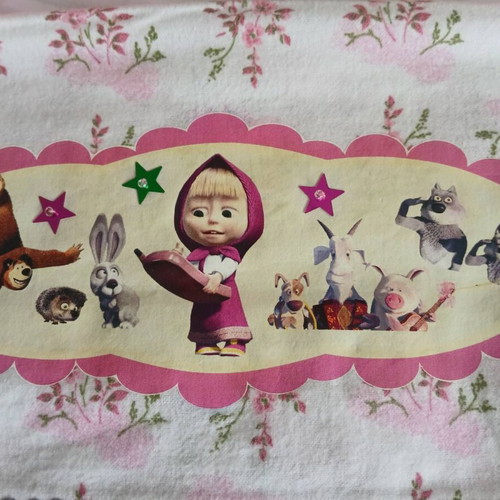 Baby set caramel and sheet with Masha and the Bear theme, handmade