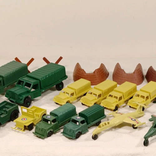 Vintage military vehicles toys used, all together