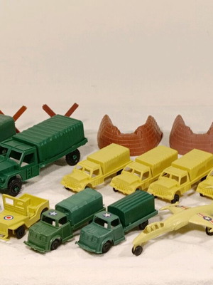Vintage military vehicles toys used, all together